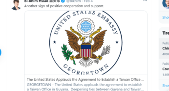 Guyana Backtracks On Taiwan Office Deal, Kowtows To Beijing